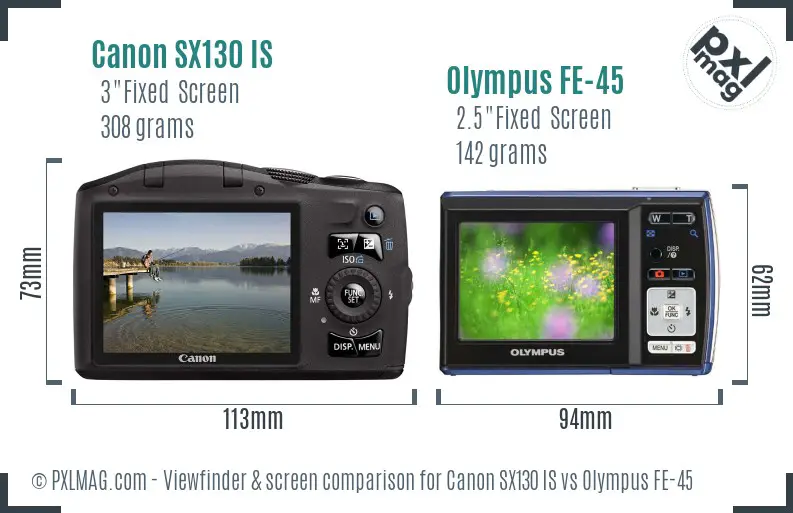 Canon SX130 IS vs Olympus FE-45 Screen and Viewfinder comparison