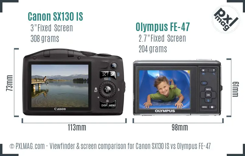 Canon SX130 IS vs Olympus FE-47 Screen and Viewfinder comparison