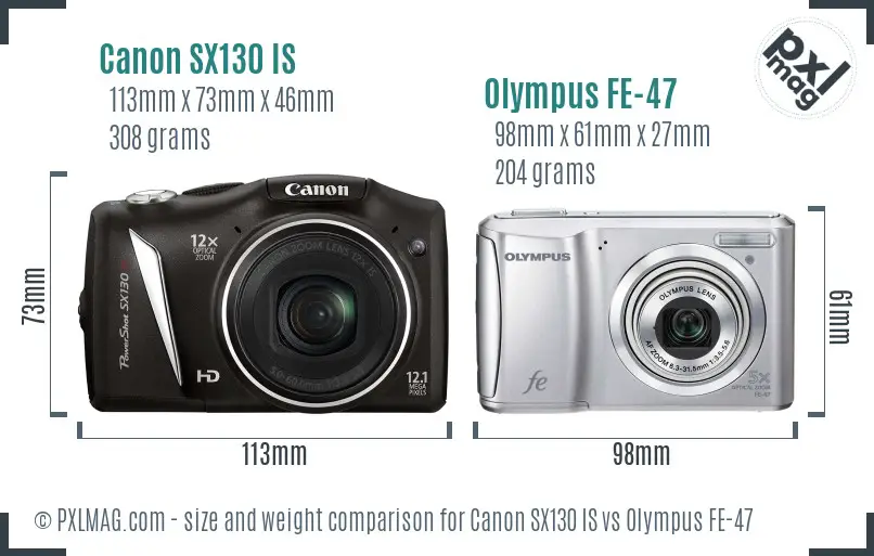 Canon SX130 IS vs Olympus FE-47 size comparison