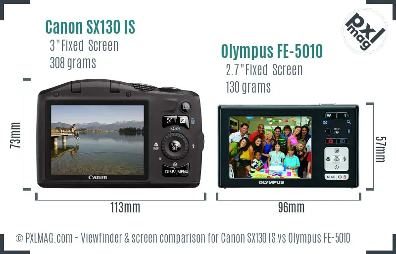 Canon SX130 IS vs Olympus FE-5010 Screen and Viewfinder comparison