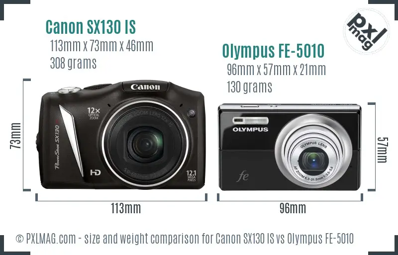Canon SX130 IS vs Olympus FE-5010 size comparison