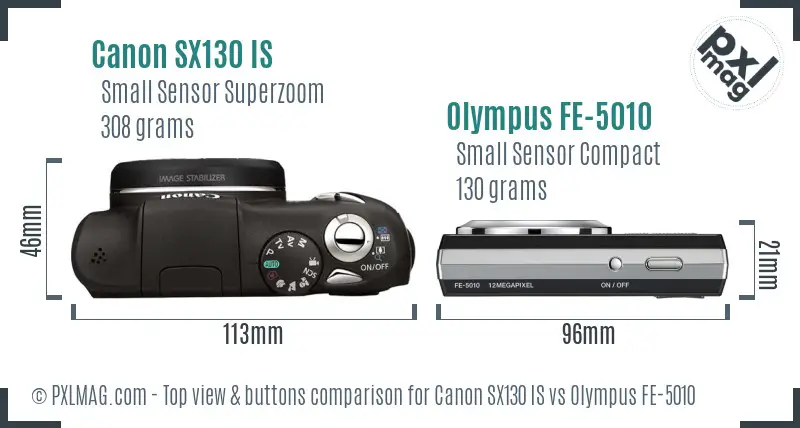 Canon SX130 IS vs Olympus FE-5010 top view buttons comparison