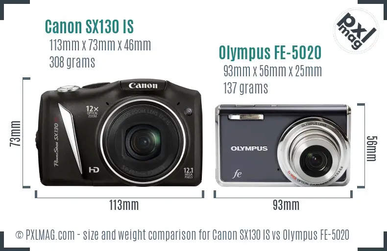 Canon SX130 IS vs Olympus FE-5020 size comparison