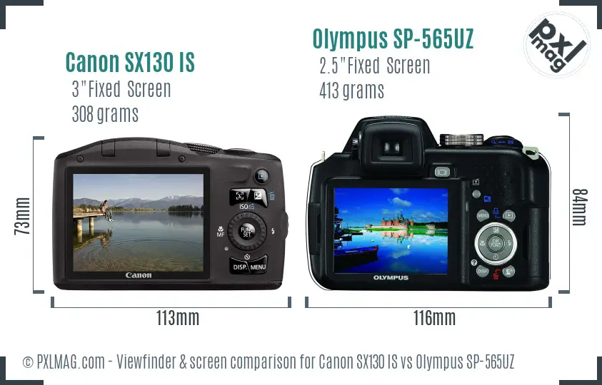 Canon SX130 IS vs Olympus SP-565UZ Screen and Viewfinder comparison