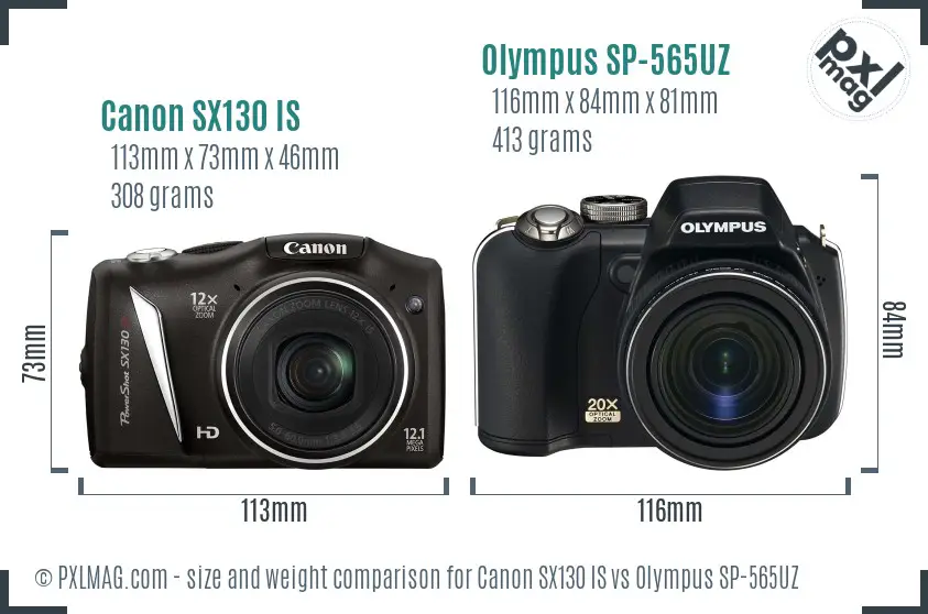 Canon SX130 IS vs Olympus SP-565UZ size comparison