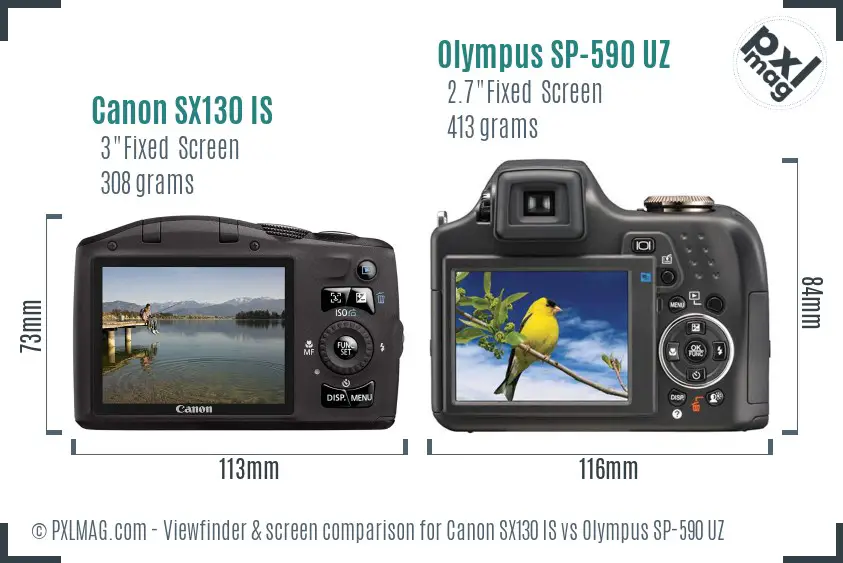 Canon SX130 IS vs Olympus SP-590 UZ Screen and Viewfinder comparison