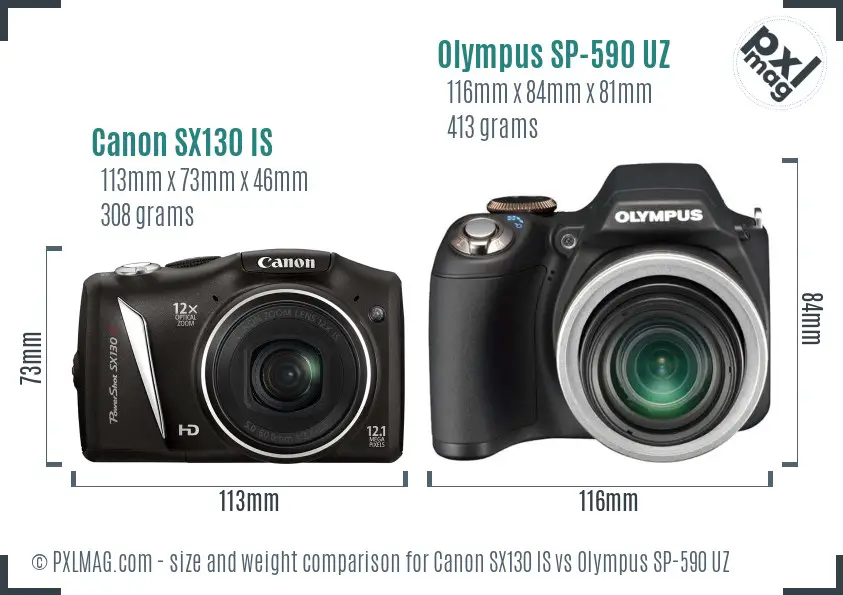 Canon SX130 IS vs Olympus SP-590 UZ size comparison