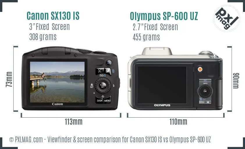 Canon SX130 IS vs Olympus SP-600 UZ Screen and Viewfinder comparison