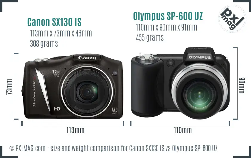 Canon SX130 IS vs Olympus SP-600 UZ size comparison