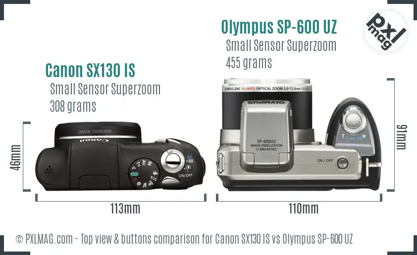 Canon SX130 IS vs Olympus SP-600 UZ top view buttons comparison