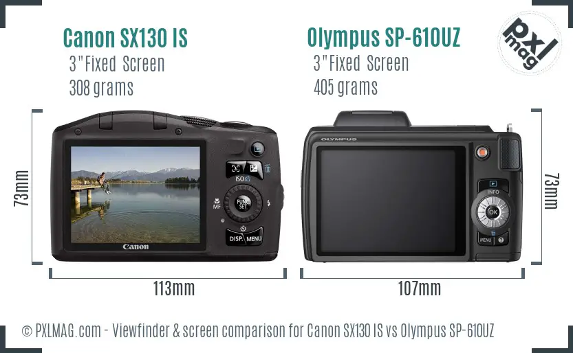 Canon SX130 IS vs Olympus SP-610UZ Screen and Viewfinder comparison Canon SX130 IS vs Olympus SP-610UZ Screen and Viewfinder comparison