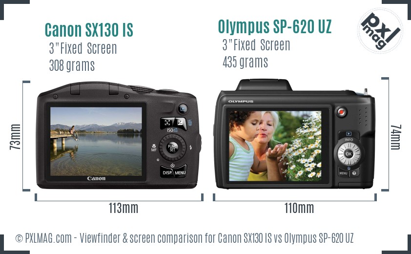 Canon SX130 IS vs Olympus SP-620 UZ Screen and Viewfinder comparison