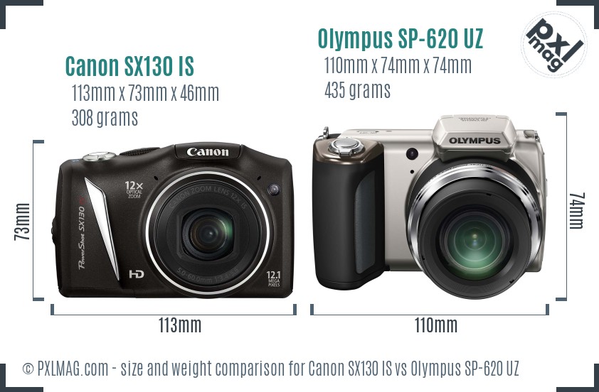 Canon SX130 IS vs Olympus SP-620 UZ size comparison