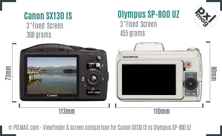 Canon SX130 IS vs Olympus SP-800 UZ Screen and Viewfinder comparison Canon SX130 IS vs Olympus SP-800 UZ Screen and Viewfinder comparison