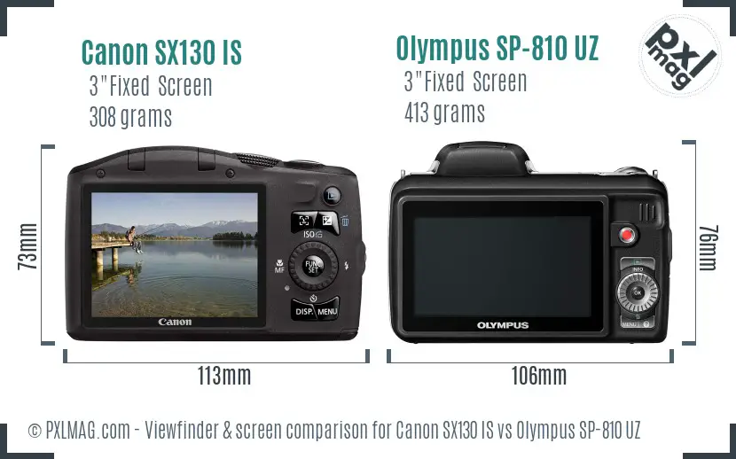 Canon SX130 IS vs Olympus SP-810 UZ Screen and Viewfinder comparison