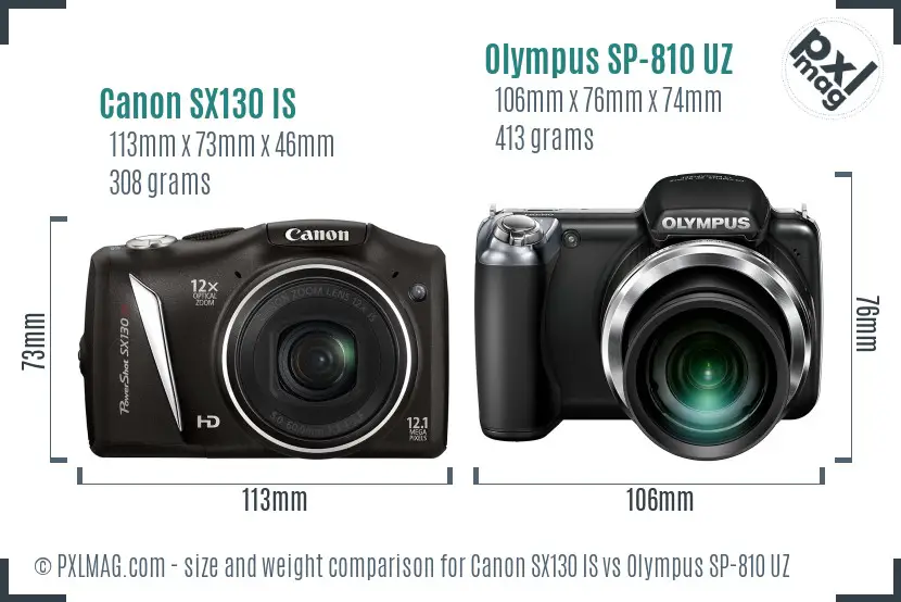 Canon SX130 IS vs Olympus SP-810 UZ size comparison
