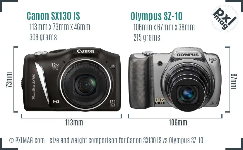 Canon SX130 IS vs Olympus SZ-10 size comparison Canon SX130 IS vs Olympus SZ-10 size comparison