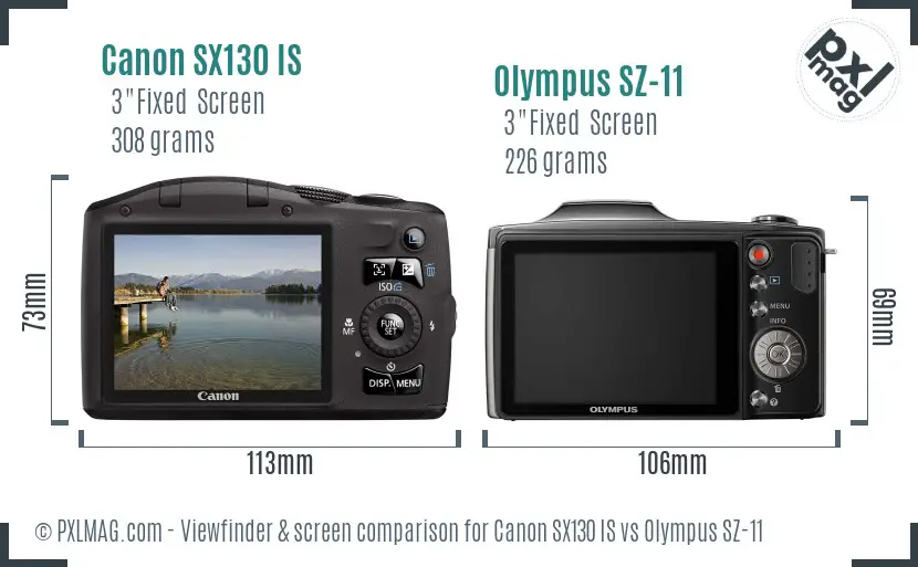Canon SX130 IS vs Olympus SZ-11 Screen and Viewfinder comparison