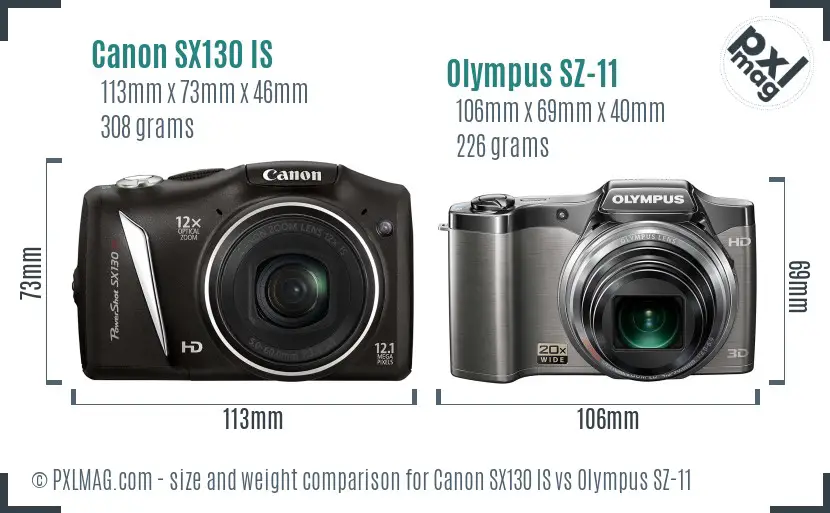 Canon SX130 IS vs Olympus SZ-11 size comparison