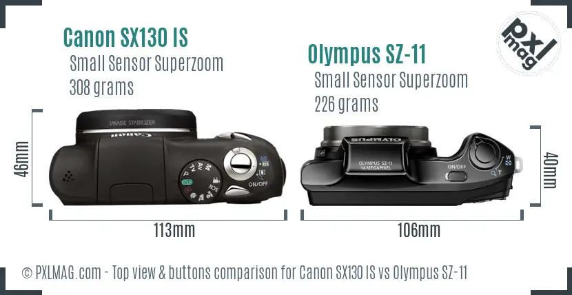 Canon SX130 IS vs Olympus SZ-11 top view buttons comparison