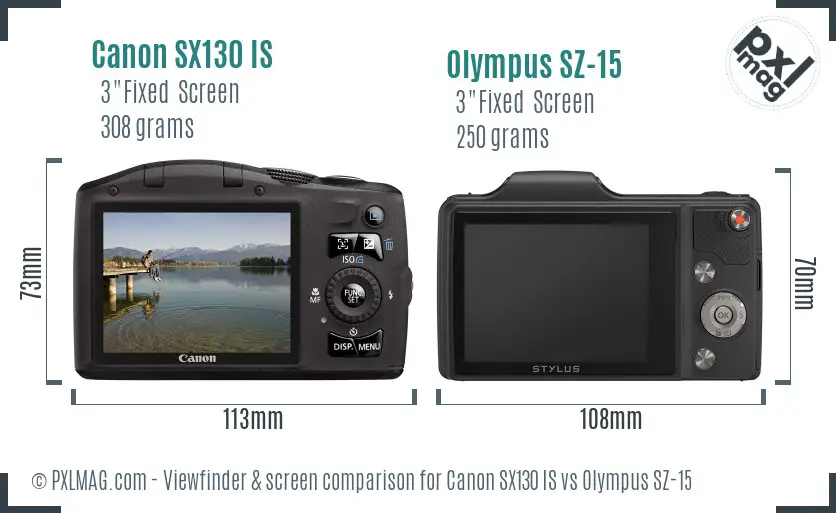 Canon SX130 IS vs Olympus SZ-15 Screen and Viewfinder comparison
