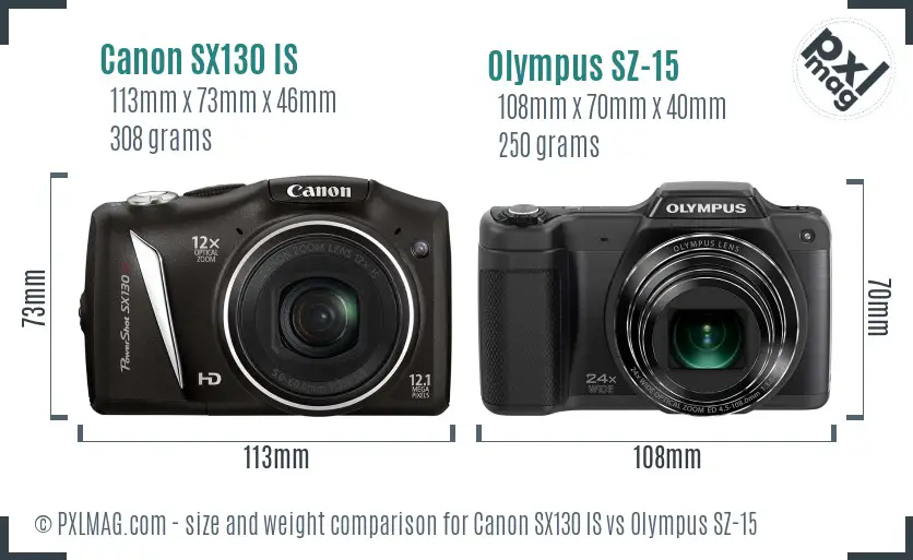 Canon SX130 IS vs Olympus SZ-15 size comparison