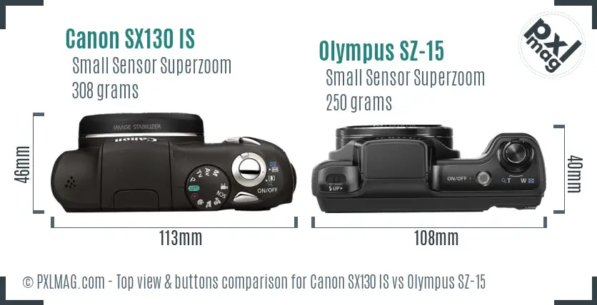 Canon SX130 IS vs Olympus SZ-15 top view buttons comparison