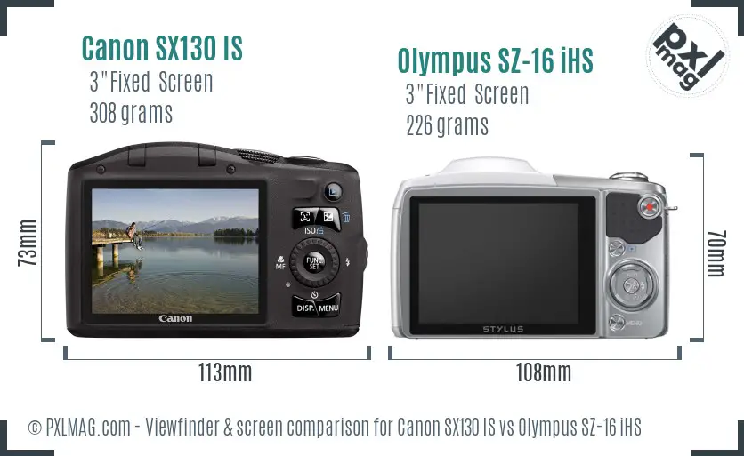Canon SX130 IS vs Olympus SZ-16 iHS Screen and Viewfinder comparison