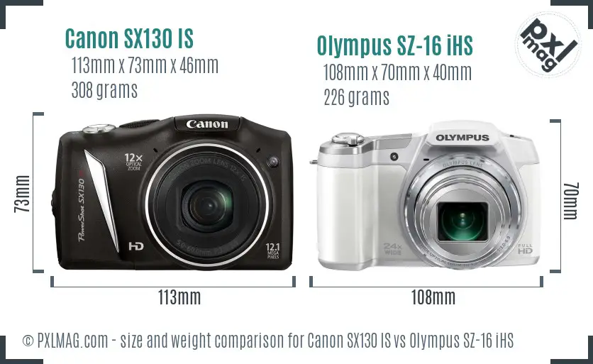 Canon SX130 IS vs Olympus SZ-16 iHS size comparison