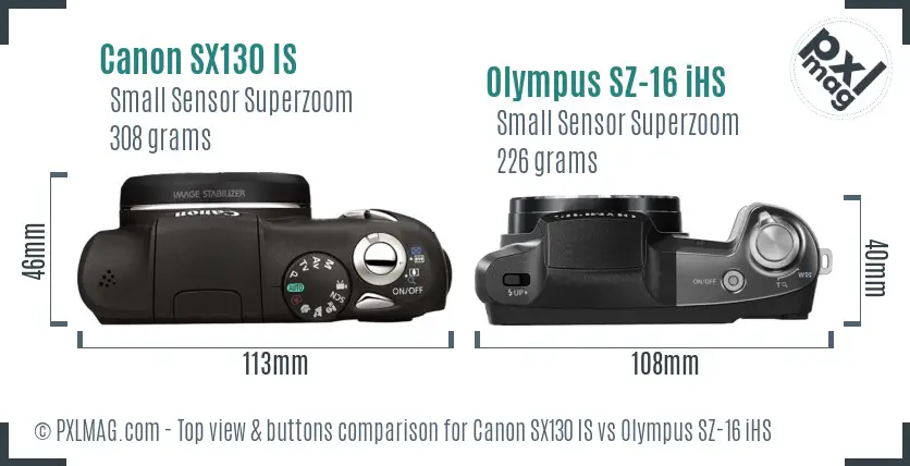 Canon SX130 IS vs Olympus SZ-16 iHS top view buttons comparison