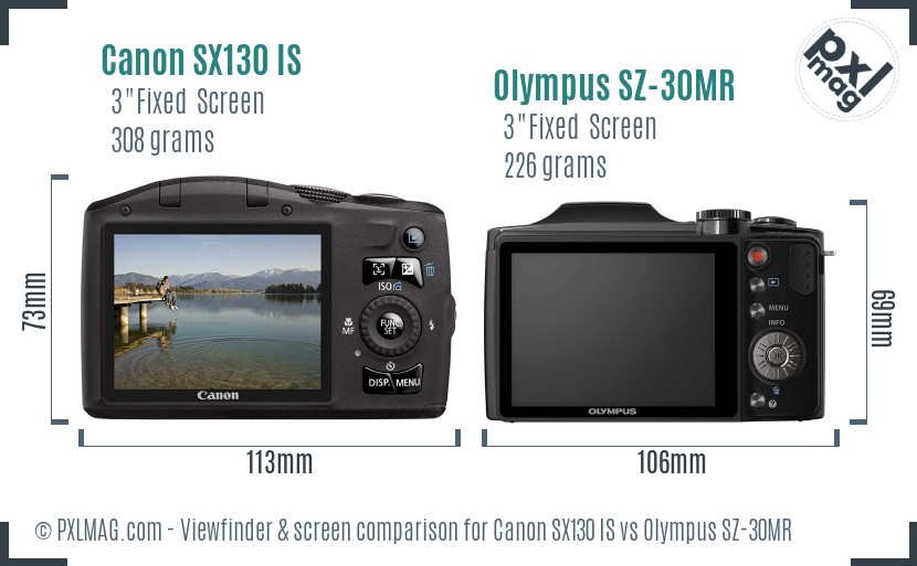 Canon SX130 IS vs Olympus SZ-30MR Screen and Viewfinder comparison