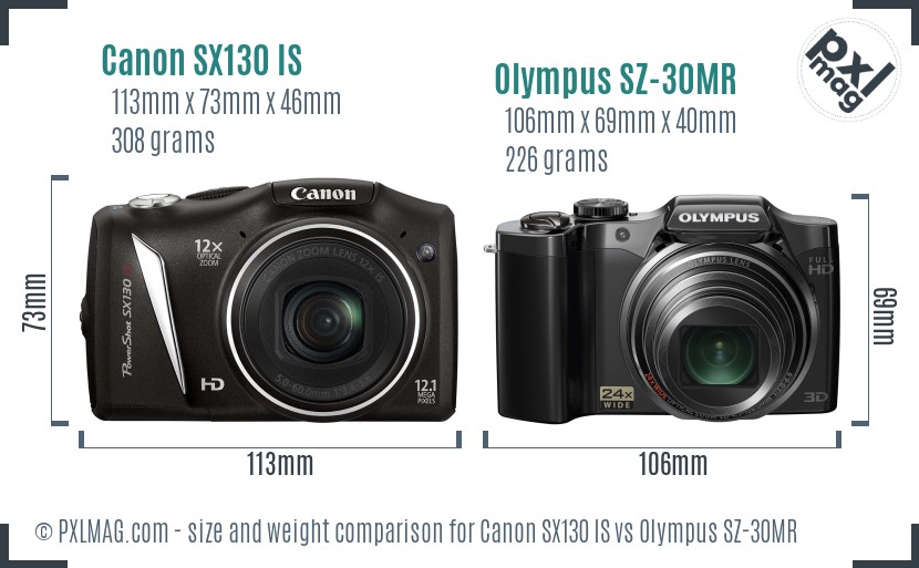 Canon SX130 IS vs Olympus SZ-30MR size comparison