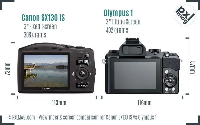 Canon SX130 IS vs Olympus 1 Screen and Viewfinder comparison