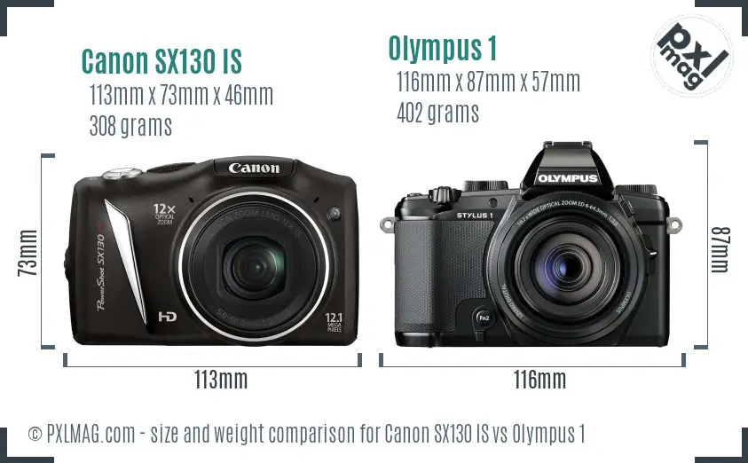 Canon SX130 IS vs Olympus 1 size comparison