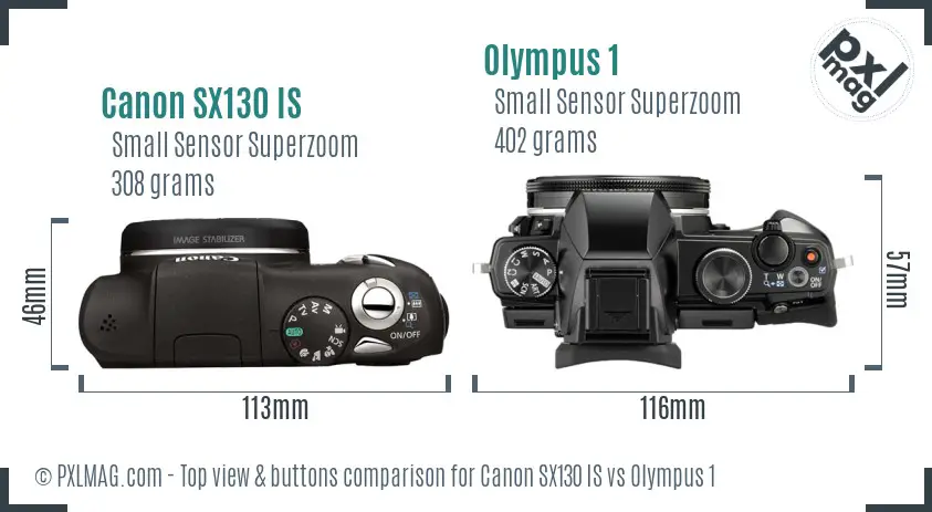 Canon SX130 IS vs Olympus 1 top view buttons comparison