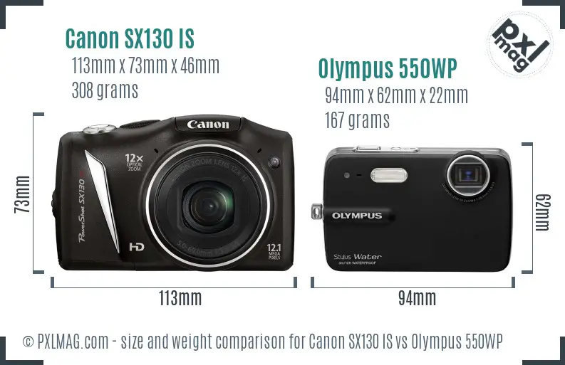 Canon SX130 IS vs Olympus 550WP size comparison