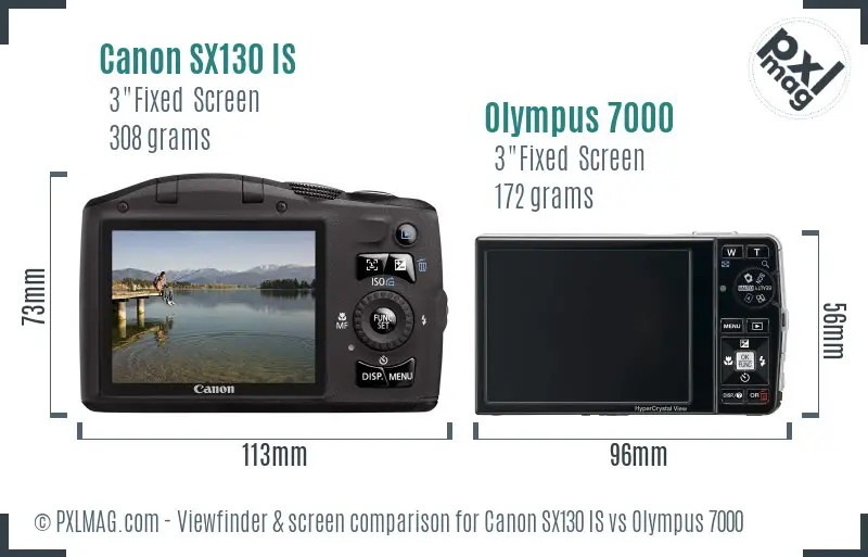 Canon SX130 IS vs Olympus 7000 Screen and Viewfinder comparison