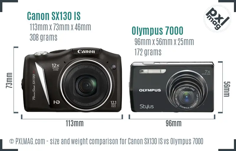 Canon SX130 IS vs Olympus 7000 size comparison