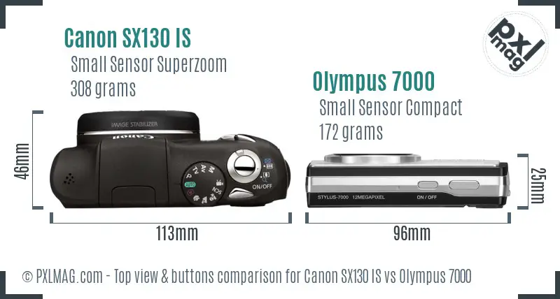 Canon SX130 IS vs Olympus 7000 top view buttons comparison
