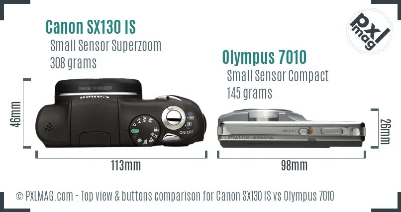 Canon SX130 IS vs Olympus 7010 top view buttons comparison Canon SX130 IS vs Olympus 7010 top view buttons comparison