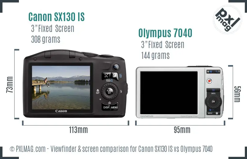 Canon SX130 IS vs Olympus 7040 Screen and Viewfinder comparison
