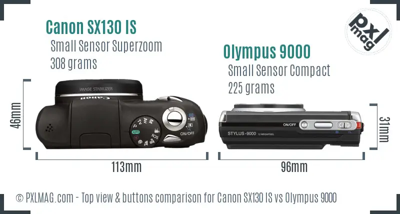 Canon SX130 IS vs Olympus 9000 top view buttons comparison