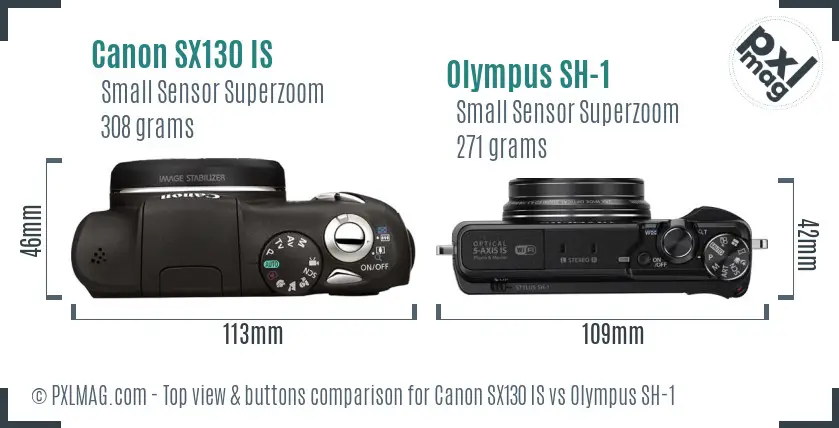 Canon SX130 IS vs Olympus SH-1 top view buttons comparison Canon SX130 IS vs Olympus SH-1 top view buttons comparison