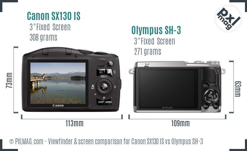 Canon SX130 IS vs Olympus SH-3 Screen and Viewfinder comparison