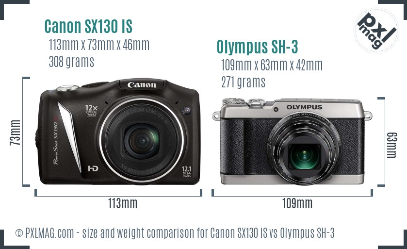 Canon SX130 IS vs Olympus SH-3 size comparison