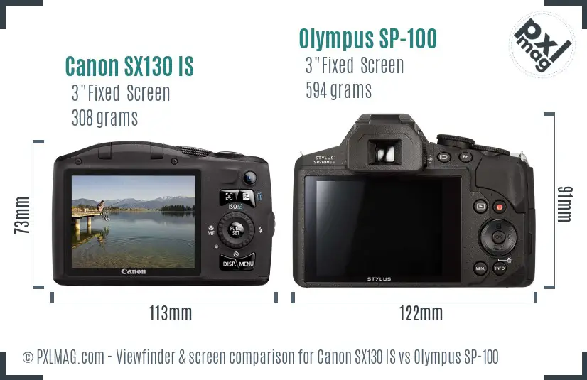 Canon SX130 IS vs Olympus SP-100 Screen and Viewfinder comparison Canon SX130 IS vs Olympus SP-100 Screen and Viewfinder comparison