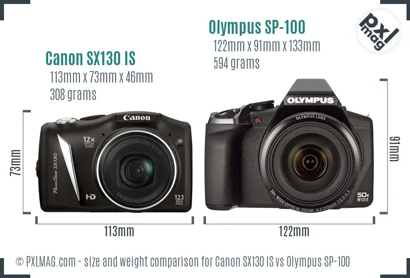 Canon SX130 IS vs Olympus SP-100 size comparison Canon SX130 IS vs Olympus SP-100 size comparison