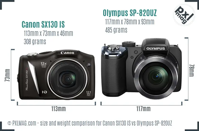Canon SX130 IS vs Olympus SP-820UZ size comparison