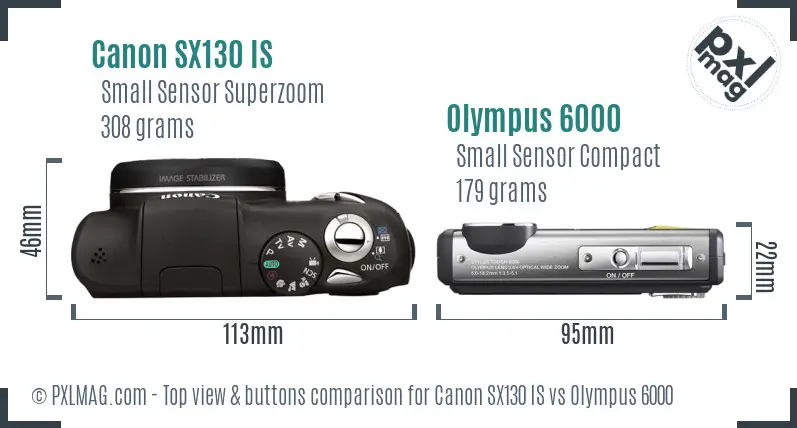 Canon SX130 IS vs Olympus 6000 top view buttons comparison