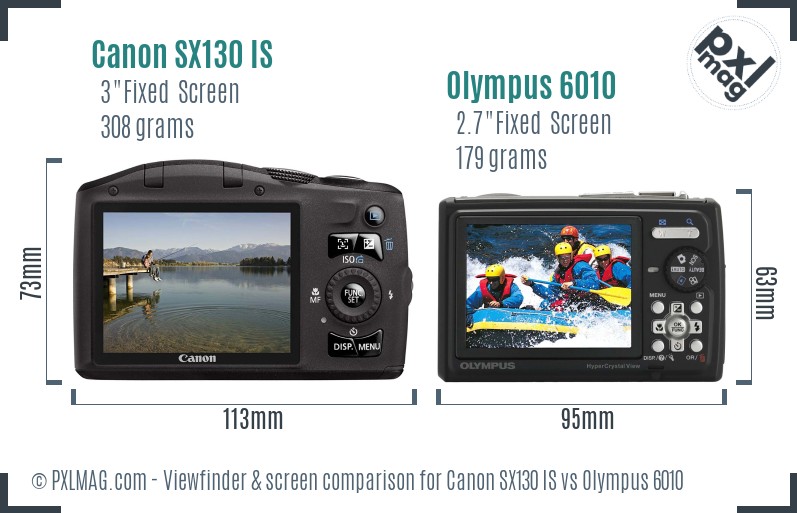 Canon SX130 IS vs Olympus 6010 Screen and Viewfinder comparison